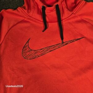Nike Dri-FIT Hoodie Mens XXL Red Black Swoosh Graphic Pullover Sweatshirt XXL